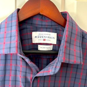 Mizzen+Main Leeward Collection Grey w/ Red & Black Plaid Trim Fit Dress Shirt